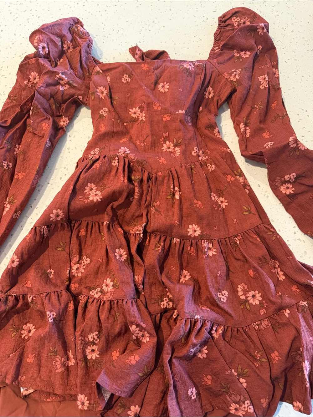 Altar'd State Dusty Rose Floral Tiered Long-Sleeve Dress